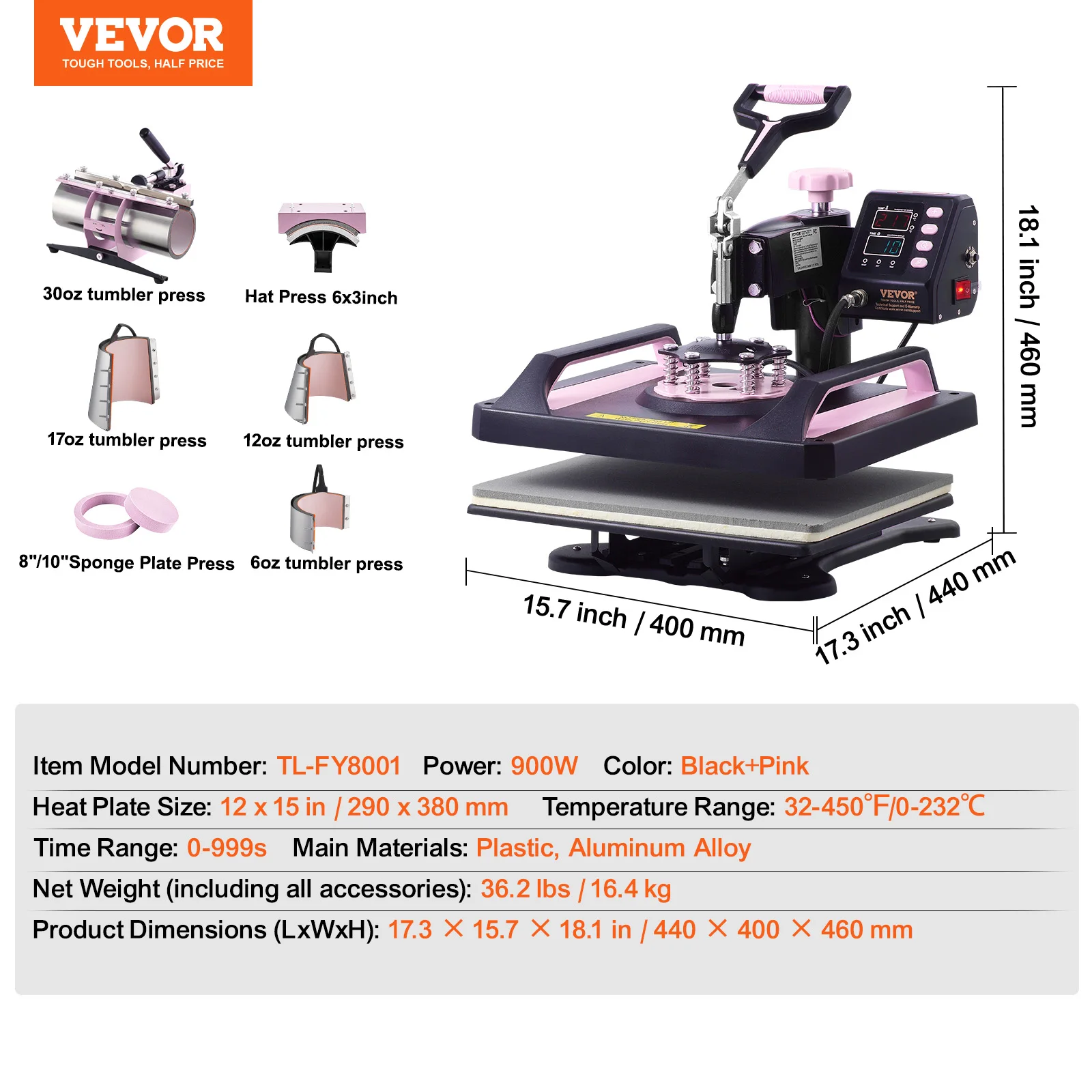 SucceBuy Heat Press Machine Wärmeübertragungsmaschine 30oz Tumbler Press 360 °   Swing Away Digital T-Shirt drückt Teflon-Beschichtung 4