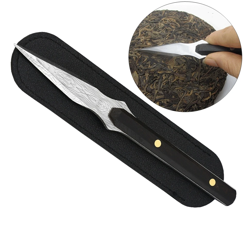 1PCS Stainless Steel Ebony Chinese Puer Tea Needle Cutter Damascus Tea Knife Delicate Tea Cutter For Home Tearoom Store Tools