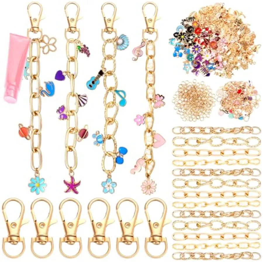 

440 шт., очаровательный блеск для губ, брелок для изготовления ювелирных изделий, цепочка для рукоделия, 200, очаровательное кольцо для прыжка, 20 зажимов с кольцом-крючком, омара