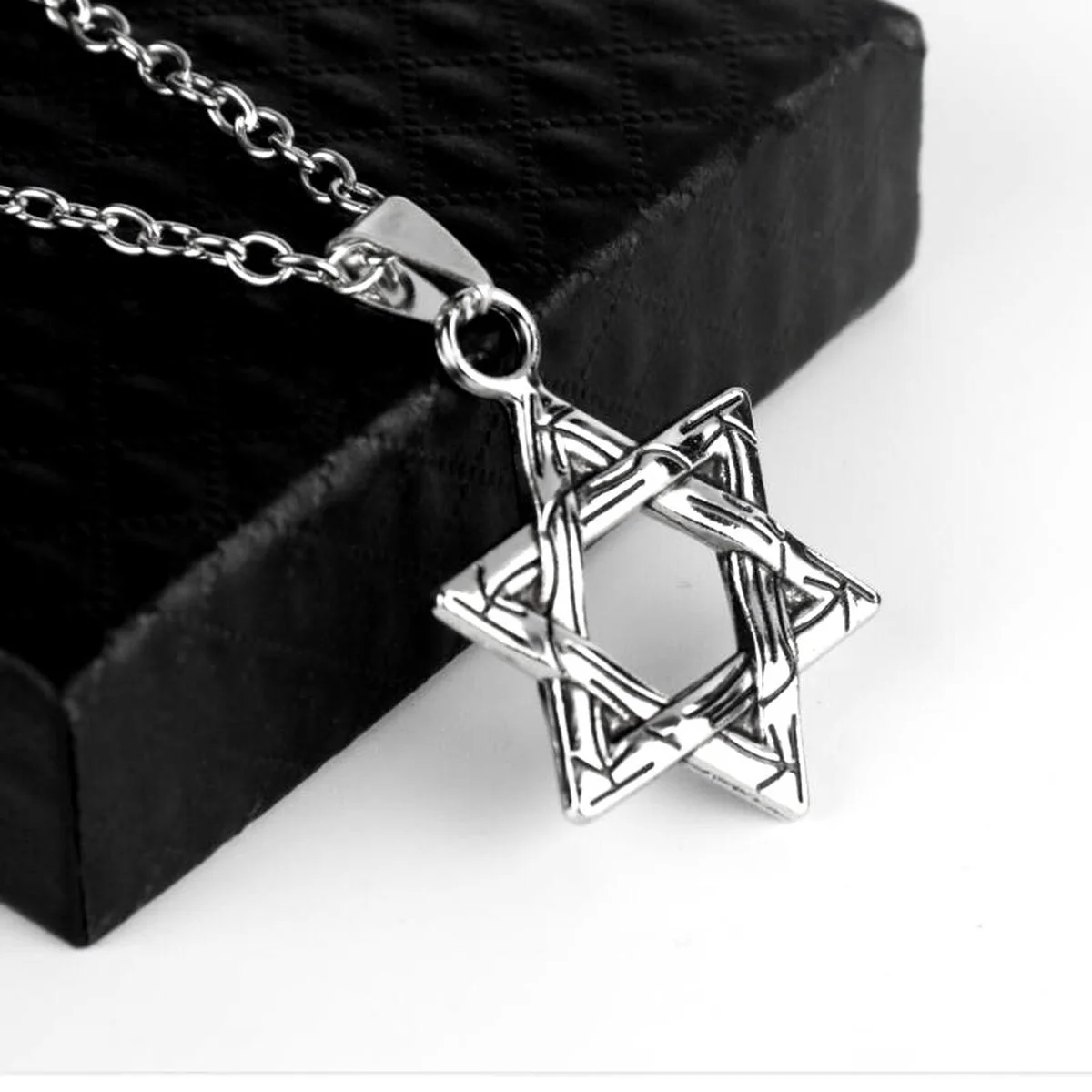 70 cm Jewelry for Men Boys Six-pointed Star of David Pendant Necklace Double-sided Retro Titanium Steel Punk Hip Hop Necklace