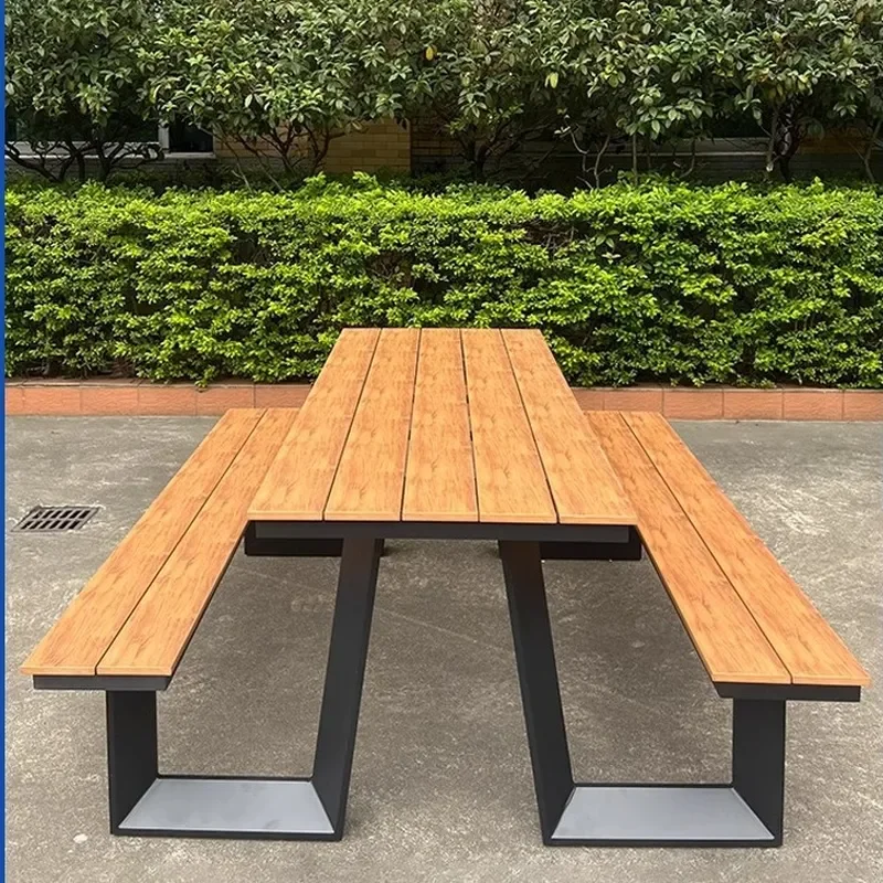for Outdoor One-piece Park Chair Wrought Iron Table and Chair Set Garden Courtyard Seat Scenic Spot Bench with PE Plastic