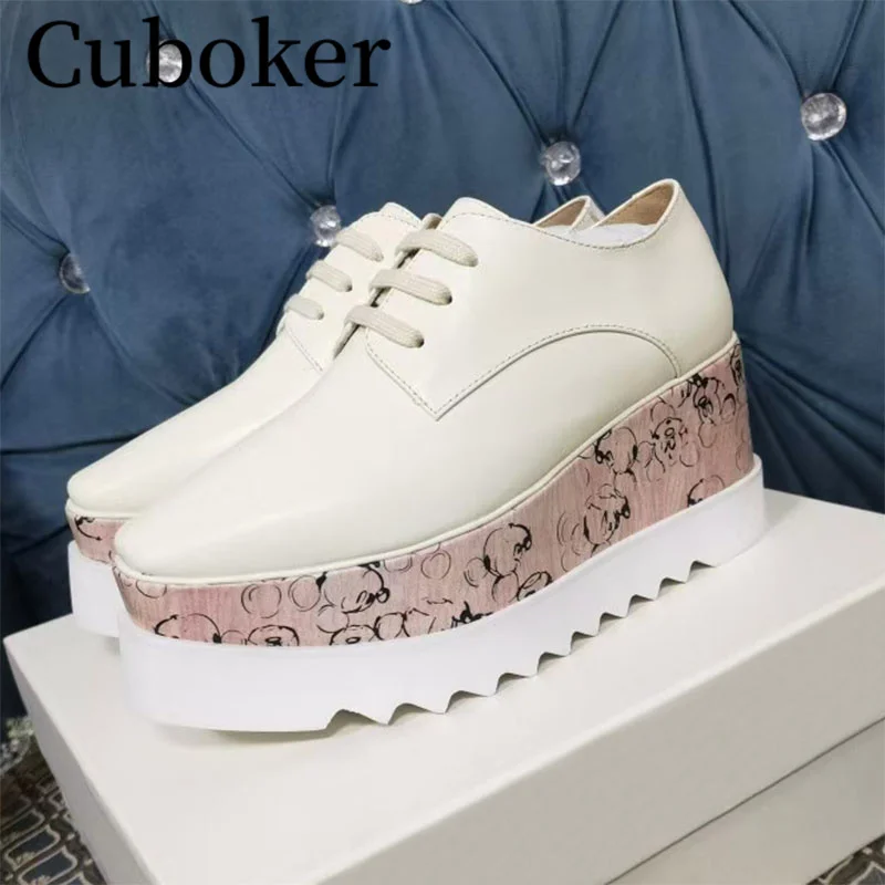 Platform Wedges Leather Shoes White Oxfords Shoes Dress Formal Office Ladies Career Shoes Women Thick Sole 8cm Antiskid Shoes