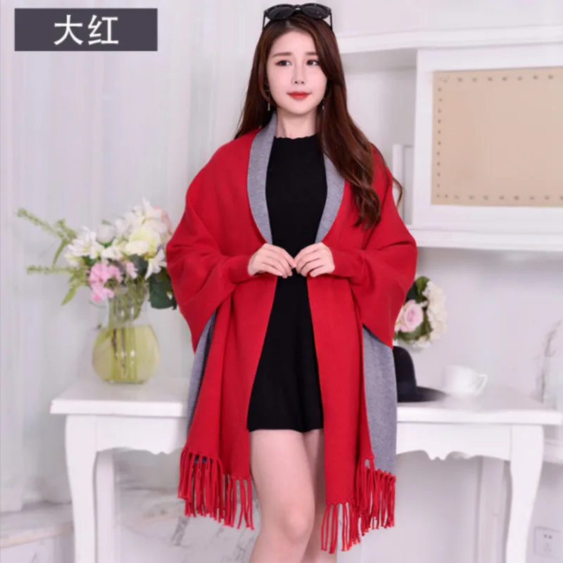 #4005 Batwing Sleeved Knitted Cape Coat Women Solid Color Casual Ponchos And Capes Female Loose Shawl Scarf For Women Cardigan