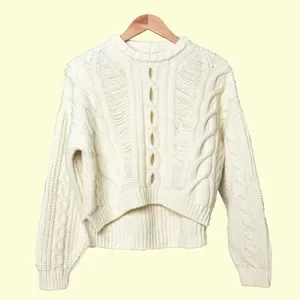 

Clearance Price WomenTwisted Sweater Hollow out Sweet Long Sleeve Wool Blend Jumper for Female Autumn Winter