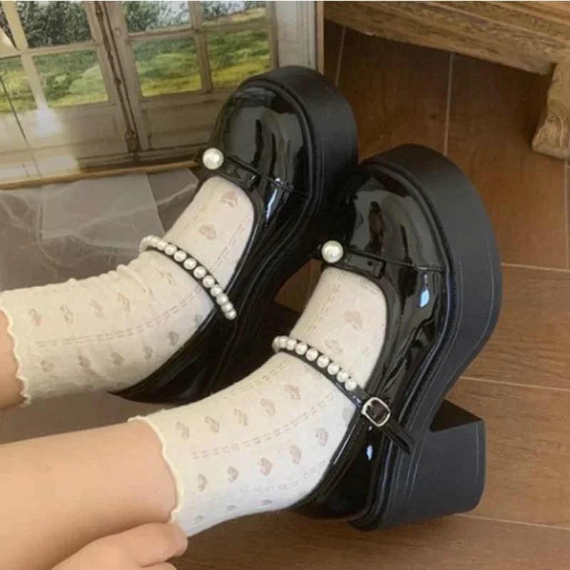 Black Super High Heels Mary Jane Shoes Women 2024 Goth Chunky Platform Pumps Woman Plus Size Ankle Buckle Party Lolita Shoes 42