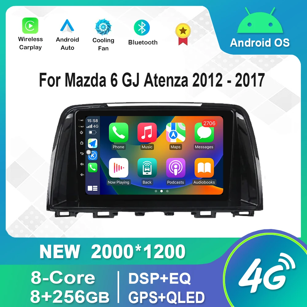 

For Mazda 6 GJ Atenza 2012 - 2017 Car Android Radio Video Multimedia Player Bluetooth WiFi QLED IPS Screen GPS DSP Stereo