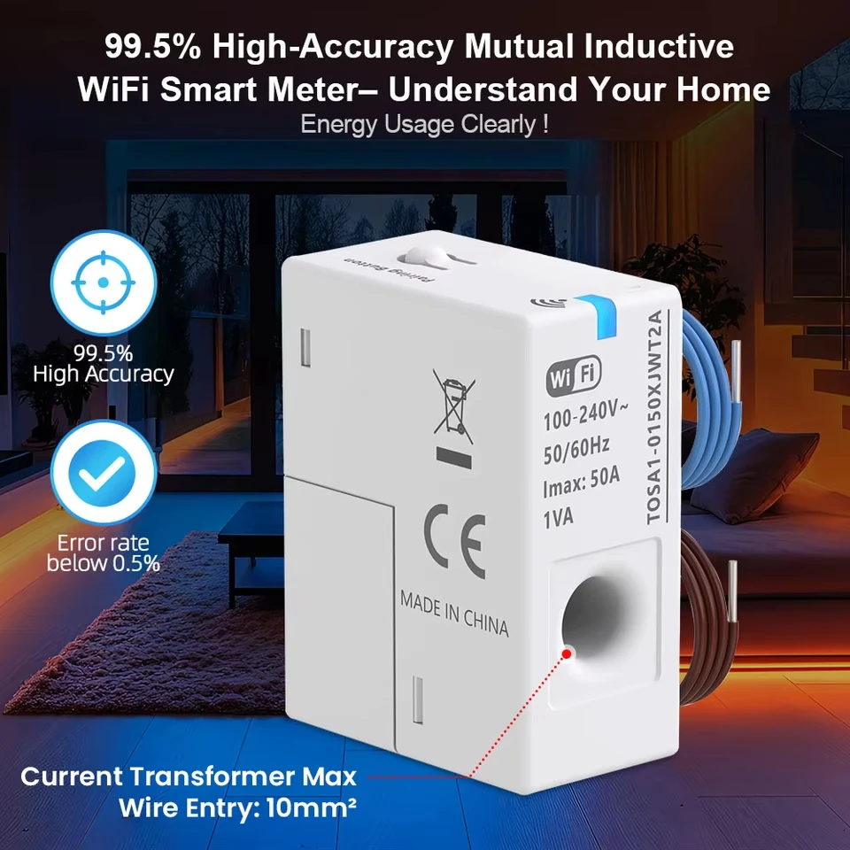 WiFi Intelligent Energy Meter 1-50A Single Phase Real-Time Home Use Energy Monitoring Assistant