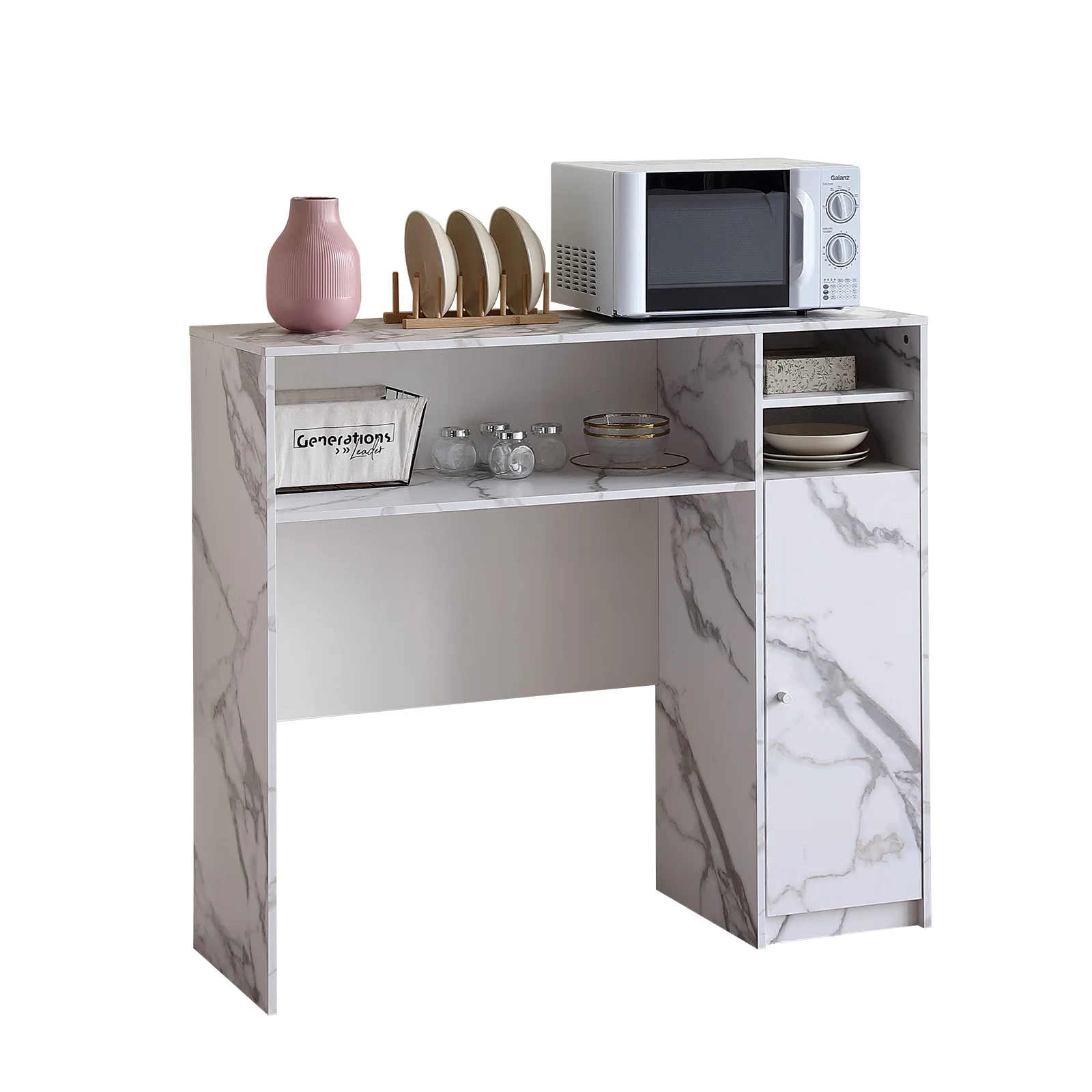 Immagine 3: Armadietto da buffet con portaoggetti, credenza per riporre il tavolo pieghevole, mobiletto da cucina con ripiani, consolle moderna