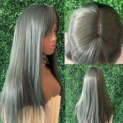 Long Silky Straight Hair Synthetic HD Lace Front Wig Ombre Light Green With Bangs Heat Fiber Hair Front Lace Wig Cosplay Wigs