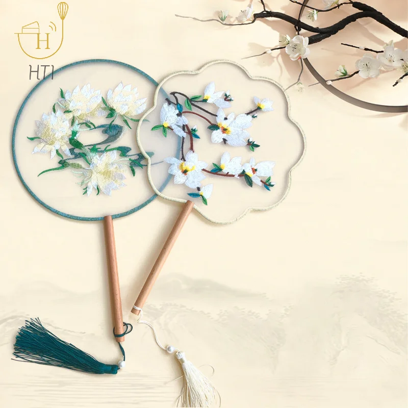 Silk Embroidered Cheongsam Fan Chinese Ancient Style Round Fan Dance Performance Photography Props Home Decor