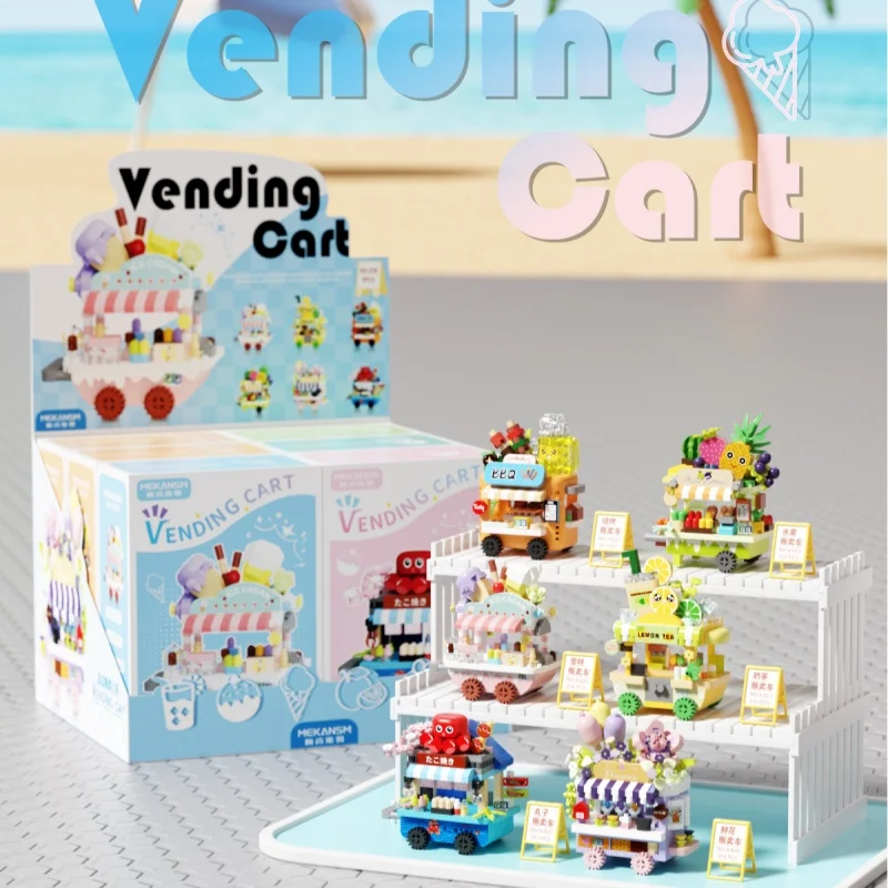  Street View Selling Small Cars Building Blocks Small Particles Assembled Ice Cream Shop Diy Puzzle Toys Boys And Girls Gifts