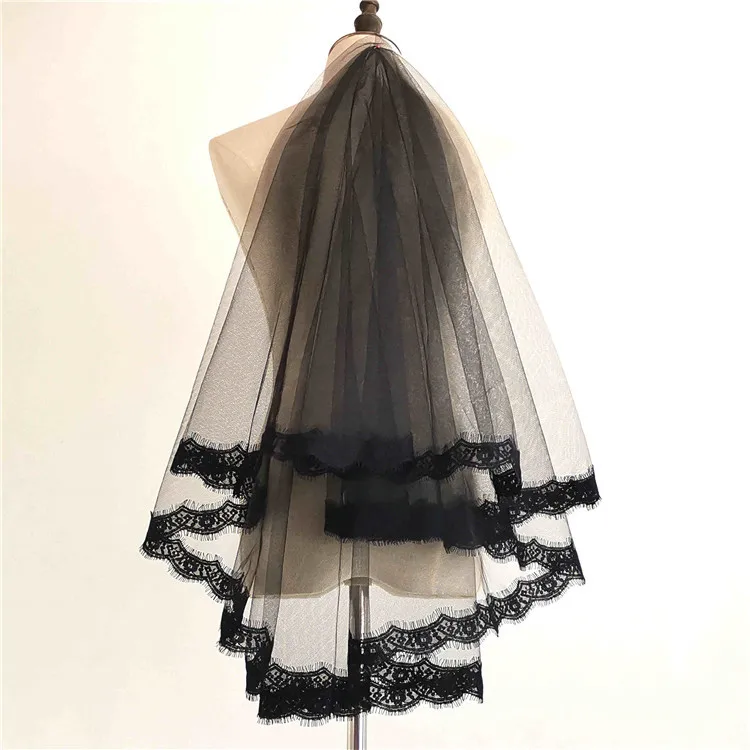 Black Halloween  Lace  Edge Wedding Veils without  Comb  Fancy Short Tulle  Headpiece Accessories