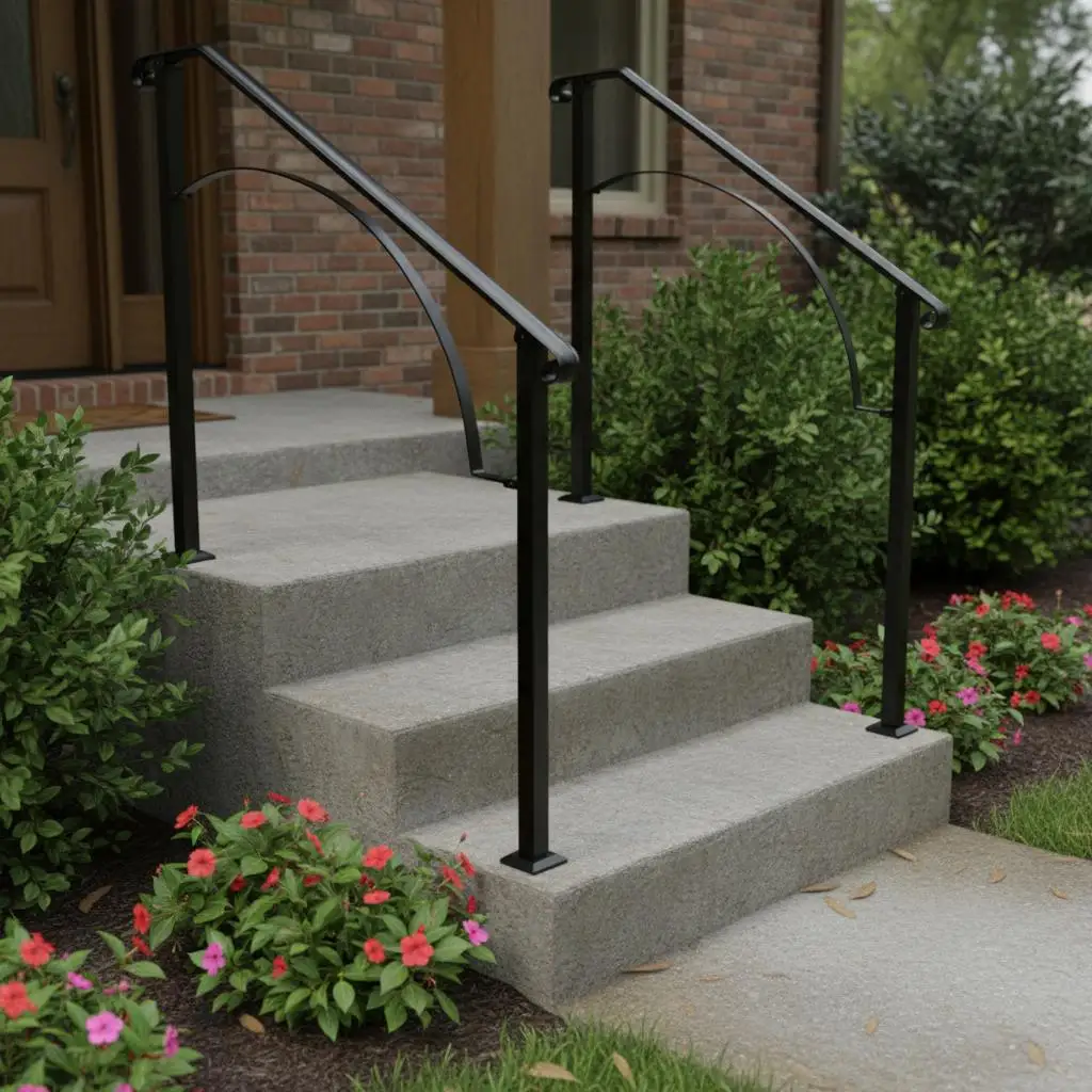 

Stair Guardrail 38x42 Inch For Porch Garden Concrete Step, Wrought Iron Material Adjustable Angle Black Powder Coated Finish