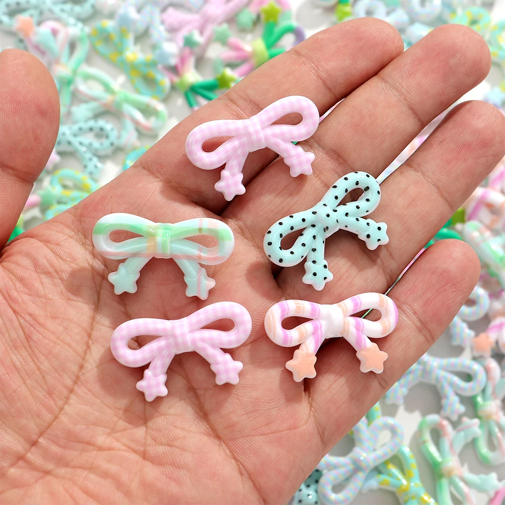 10pcs 20x34mm Acrylic Striped Polka Dot Star Bow Loose Spacer Beads Charms For DIY Crafts Keychains Headwear Jewelry Accessories image 5