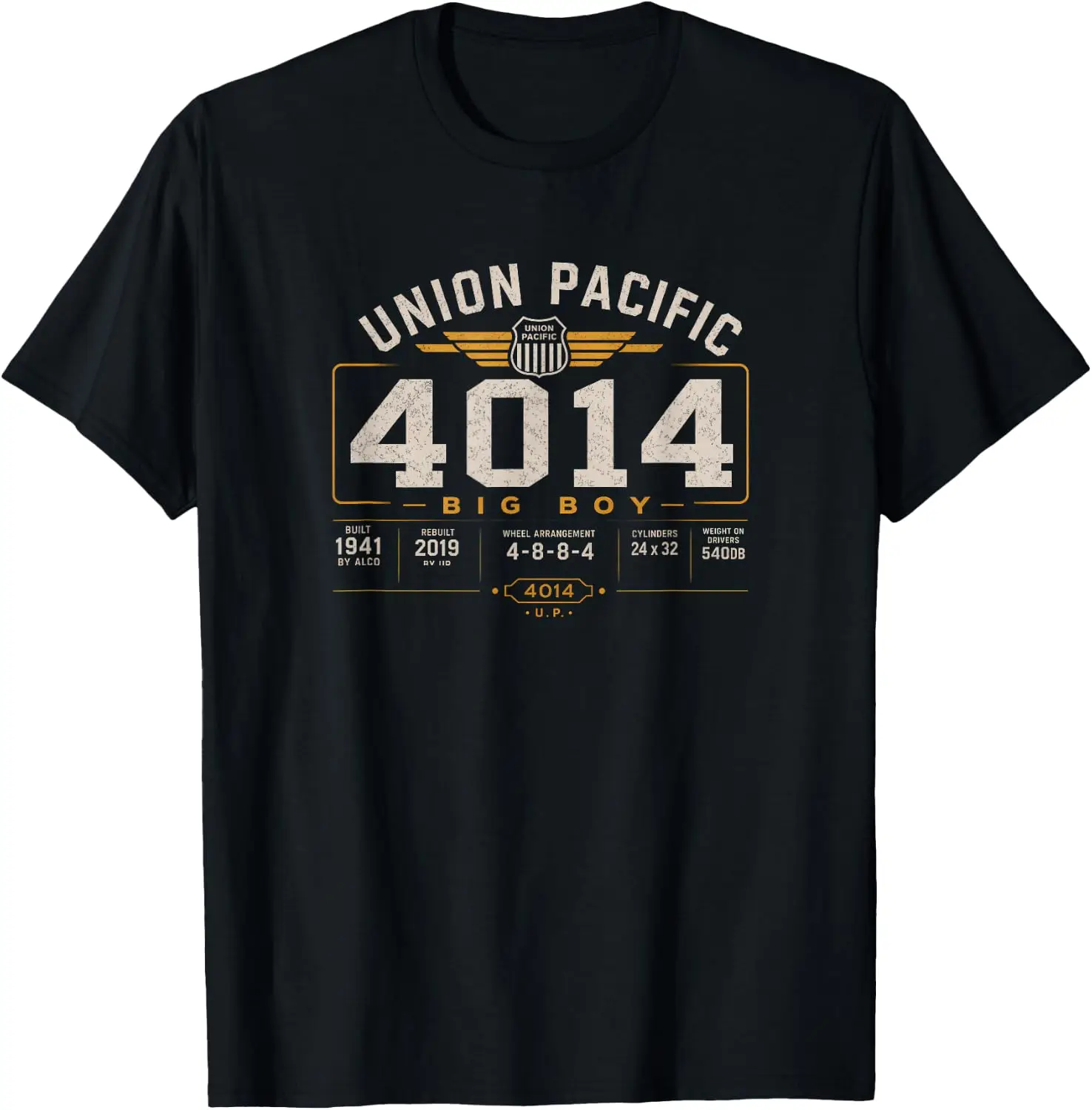 Big Boy 4014 Steam Train Vintage Railroad T-Shirt 100% Cotton Trendy Y2K Short-Sleeve Tee-Soft, Quick-Drying, Moisture-Wicking;
