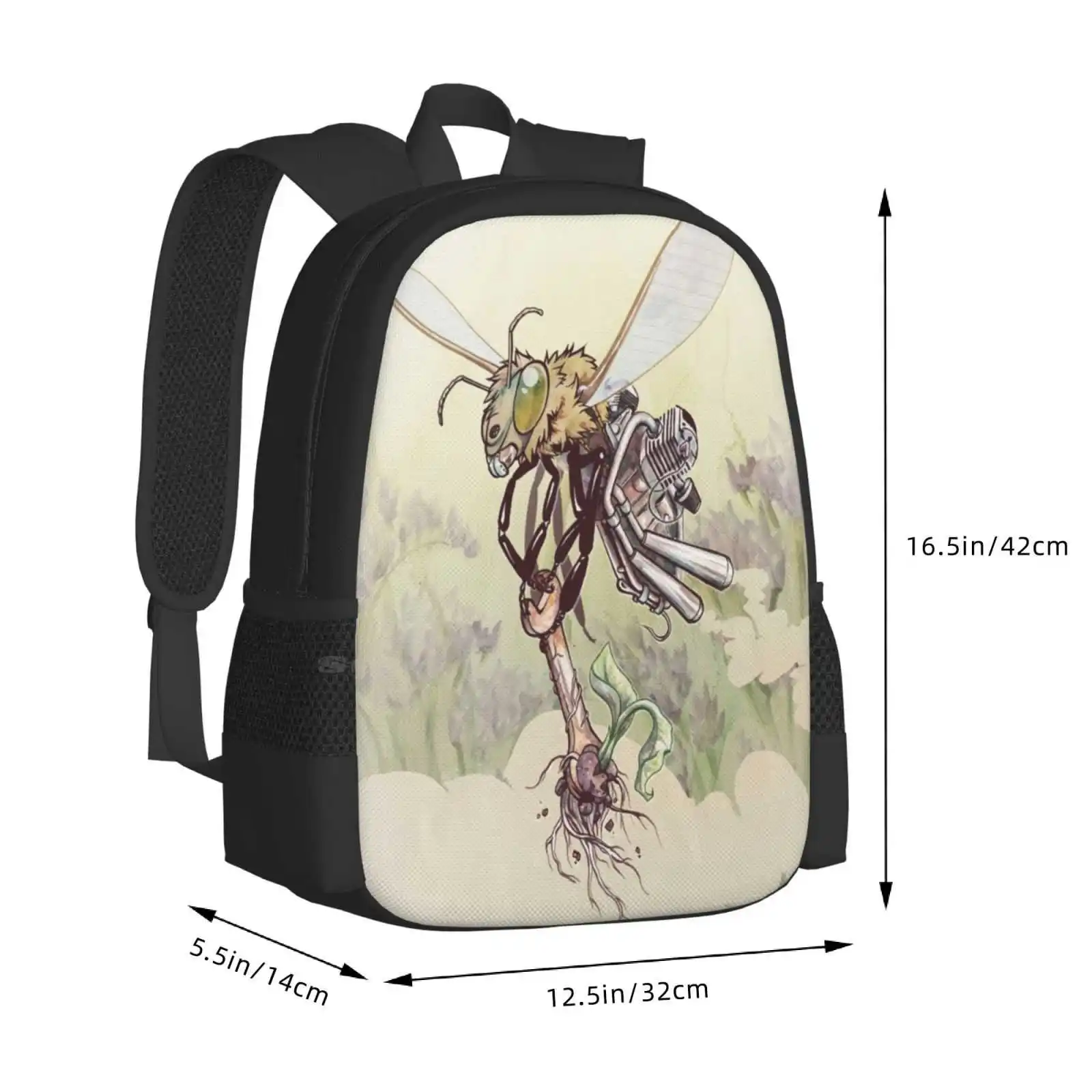 Cyborg-mochila escolar con diseño de patrón de moda de abeja, bolsa para portátil de viaje, abeja, insecto, Mosca, engranaje, Cyborg, Robot Punk ciber, combustión