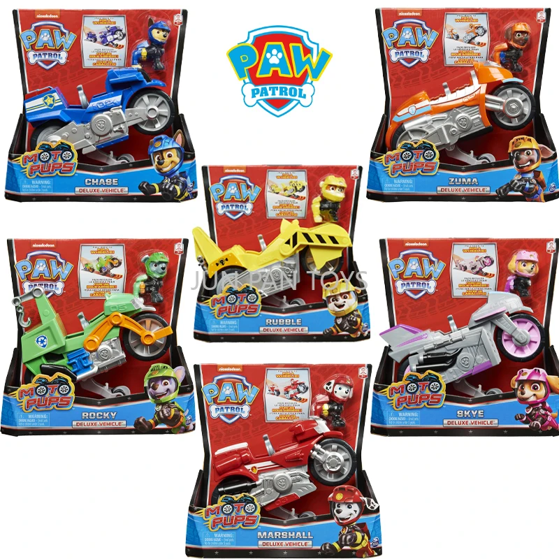 

Original Paw Patrol Moto Pups Chase Marshall Rocky Rubble Skye Zuma Deluxe Vehicle Action Figure Toys Anime Children Toys Gift