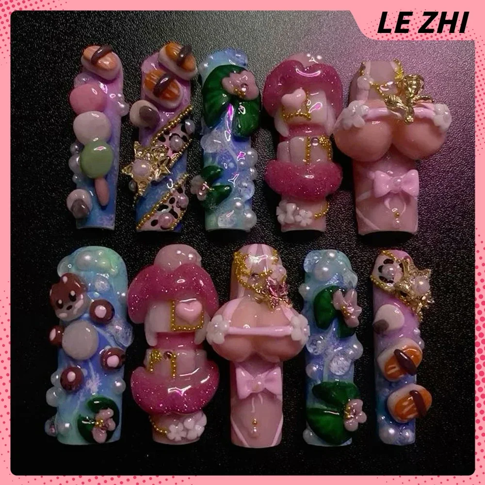 Y2K Stytle Duck-Bill Xl Shape Handmade Press On Nails Europe-America Spice Girl Artifical Fake Nail Party Stickers