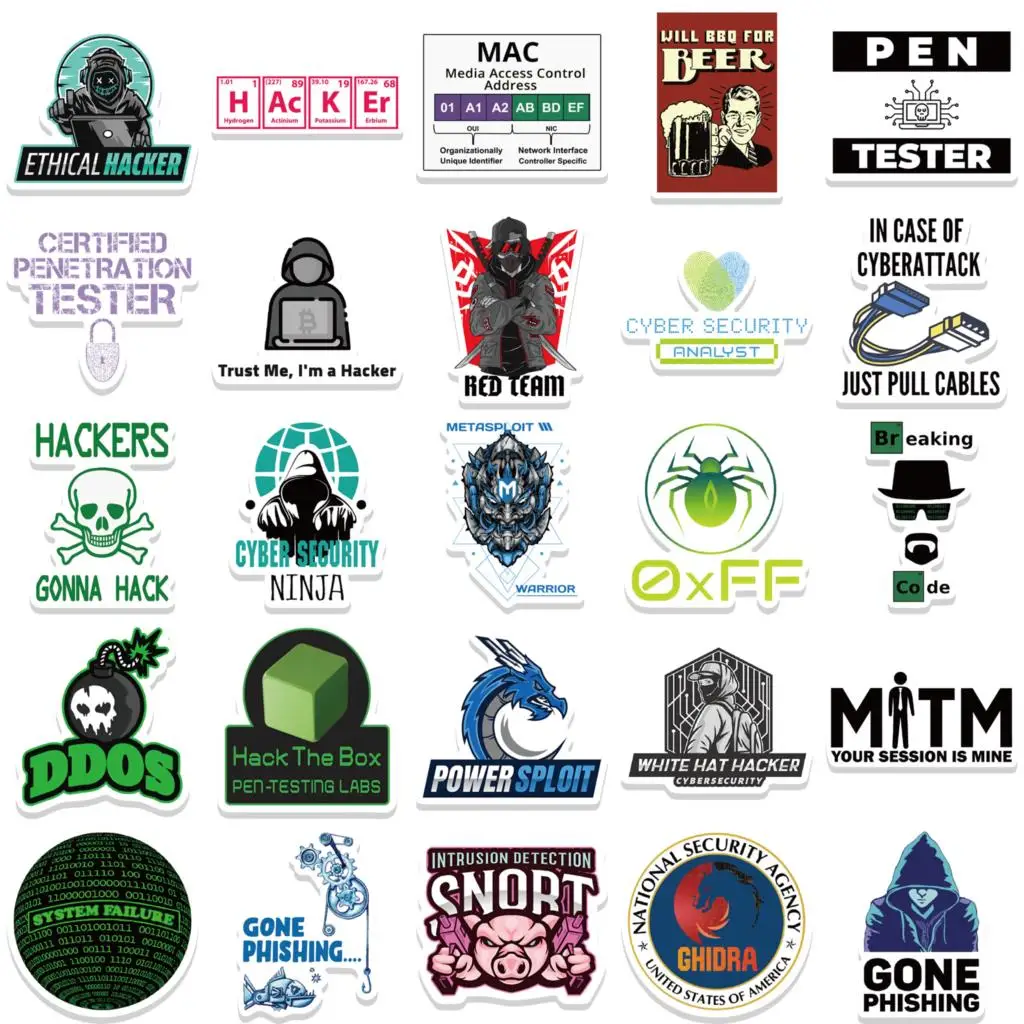 50PCS Hacker Programming Stickers DIY Waterproof Laptop Phone Skateboard Fridge Guitar Luggage Car Kids Sticker Decals Toy