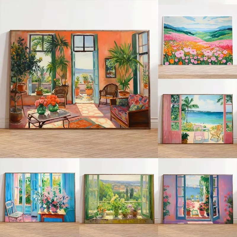 Vintage Matisse Summer House Flower Field Poster Canvas Printing Scenery Trendy Wall Art Picture for Living Room Home Decor Gift
