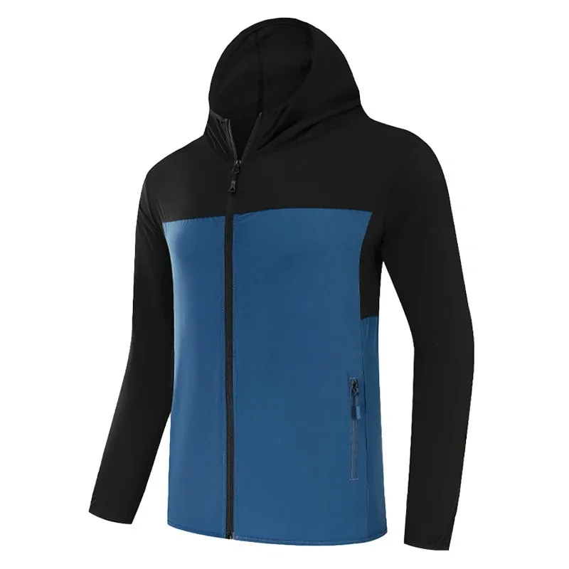 

Patchwork Workout Training Quick Dry Zipper Pockets Hooded Outdoor Casual Fashion Gym Coat Running Jacket Men Sports Workout