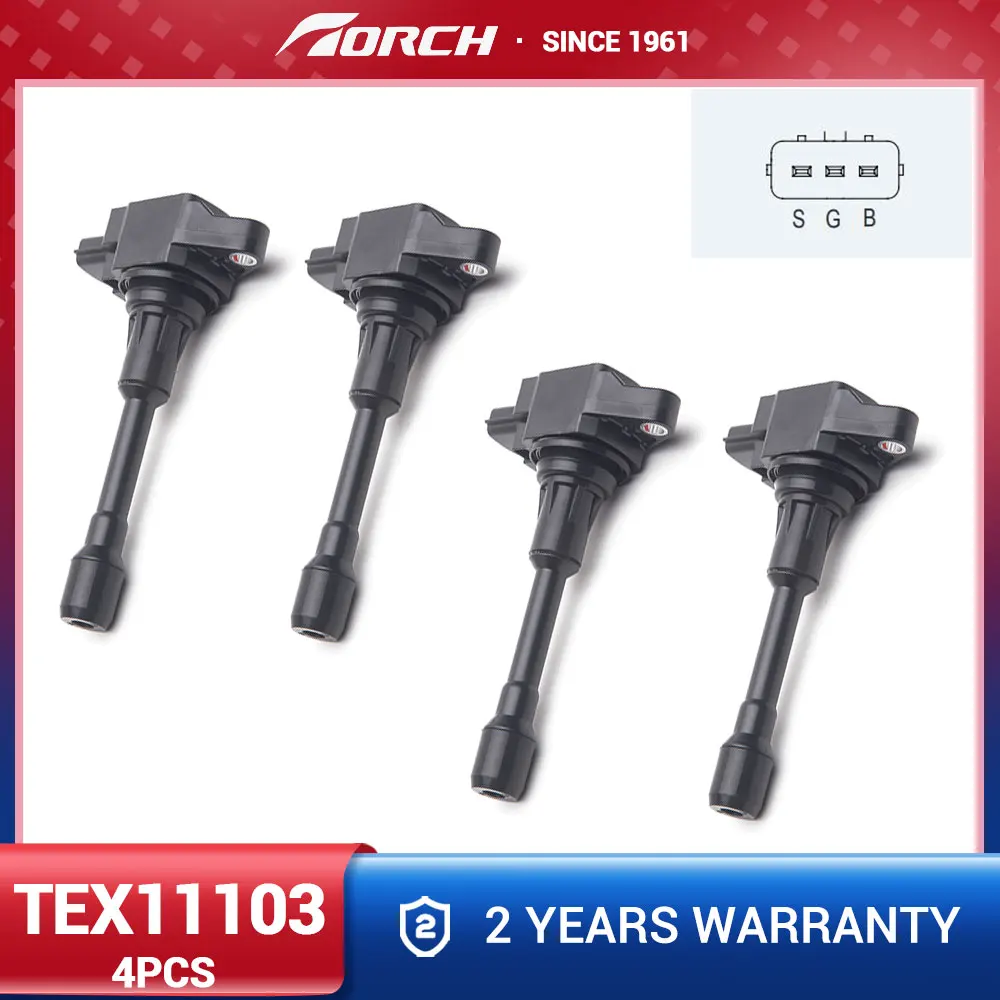 4 PCS Ignition Coil Torch TEX11103 Replace for 22448-JA00C 22448-JN10A 22448-ED000 22448-3RC0A 22448-EN200 UF549 AIC-2408N