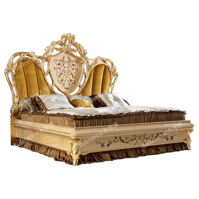 

Solid Wood Carved Double Bed Fabric Princess Bed Court Luxury Bedroom Marriage Bed