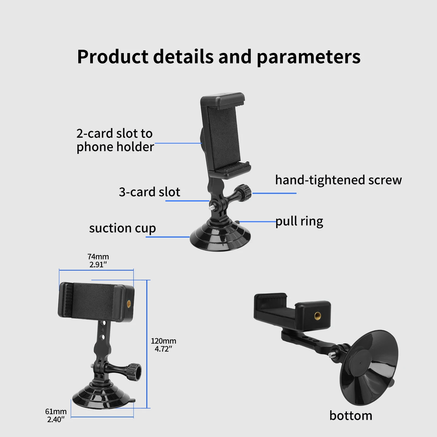 Langlebige Silikon-Aluminium-Saugnapfhalterung mit Cold Shoe Handyhalterung für GoPro DJI Action-Kamera – Schnelle Installation, wiederverwendbare Basis – Detail 13