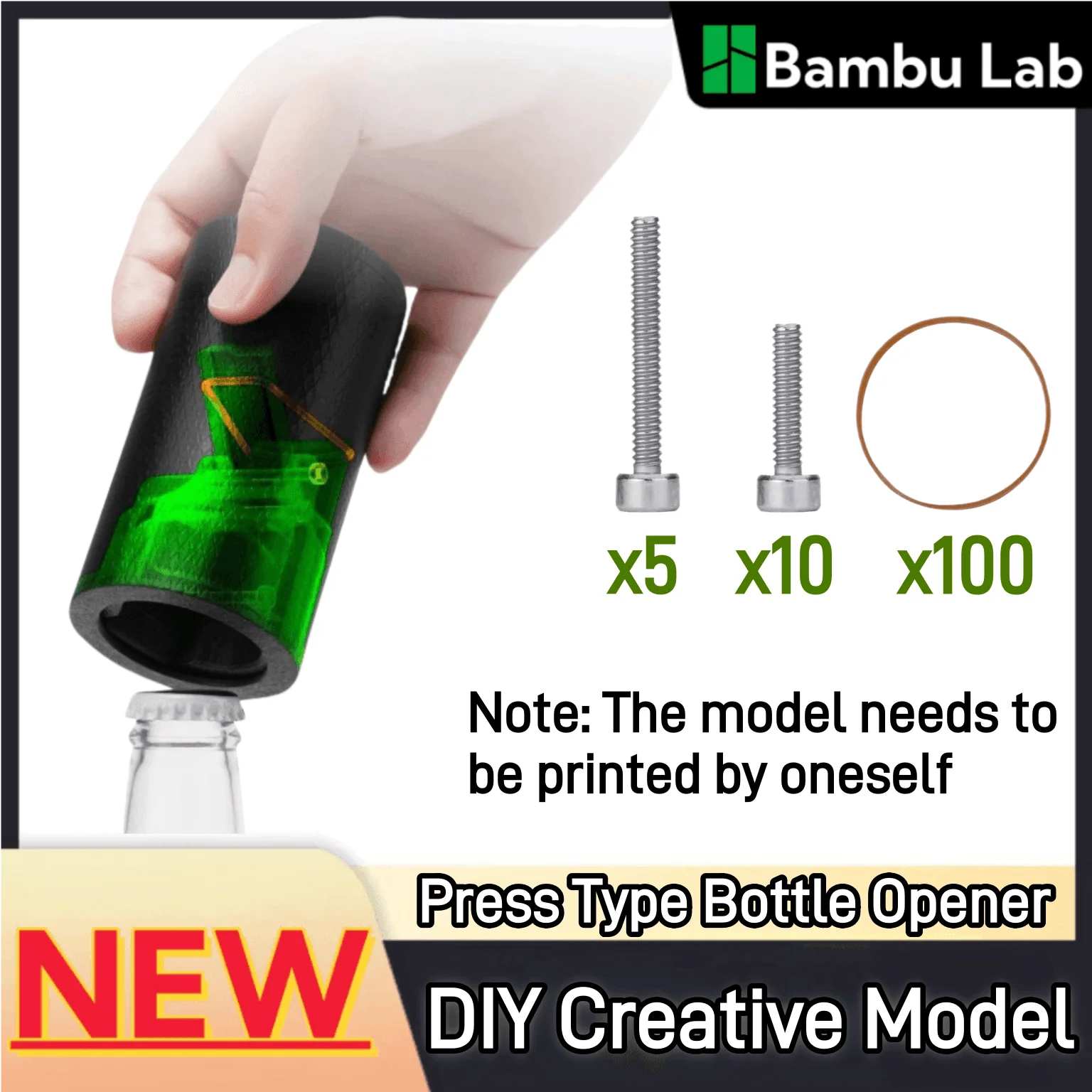 Bambu Lab 3D printing DIY Creative Model Press type bottle opener LED light Wireless Mouse Modle DIY Gifts 3D Printer Parts