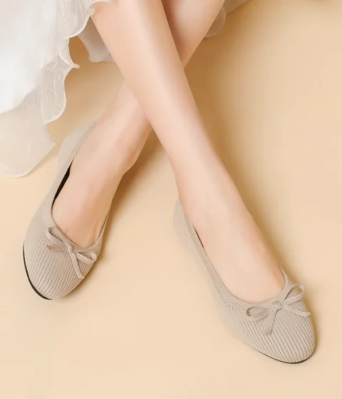 Maggie\'s Walker Women Woven Casual Shoes with Bows Knitted Round-toe Flats Spring Woven Breathable Shoes Plus Size 34-43