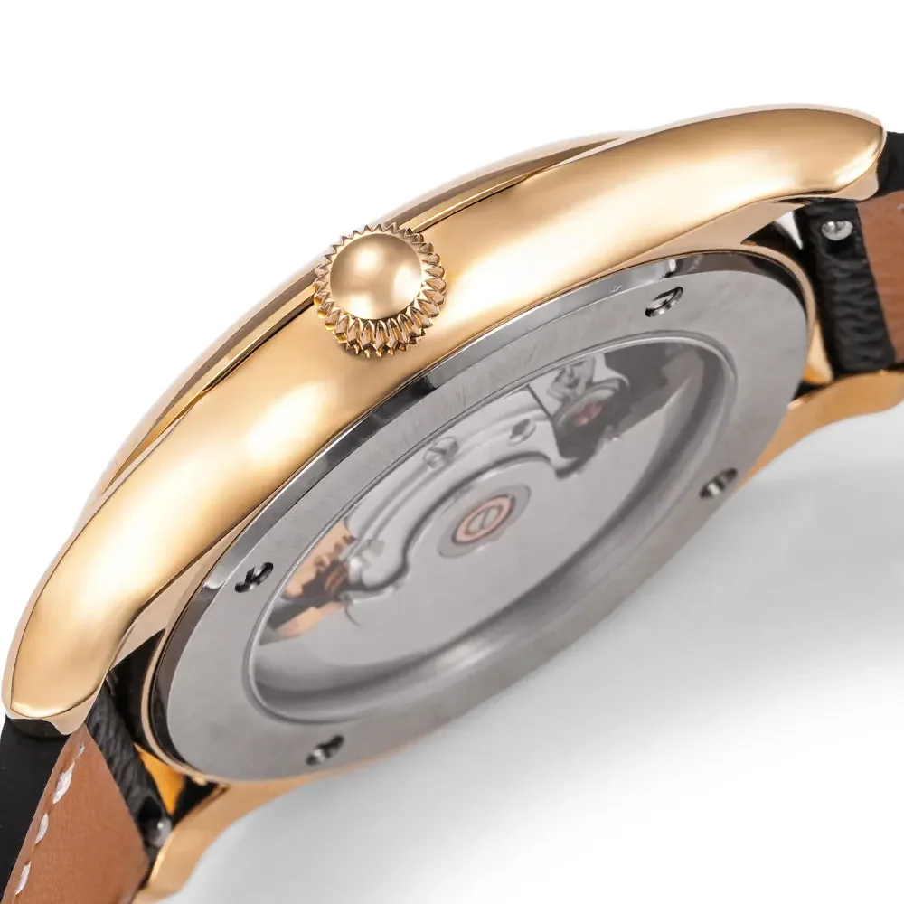 HUASUO New 38mm Business Men Watch Tiger Eye Stone Dial SW200 Automatic Mechanical Gemstone Wristwatch Sapphire Waterproof 50m