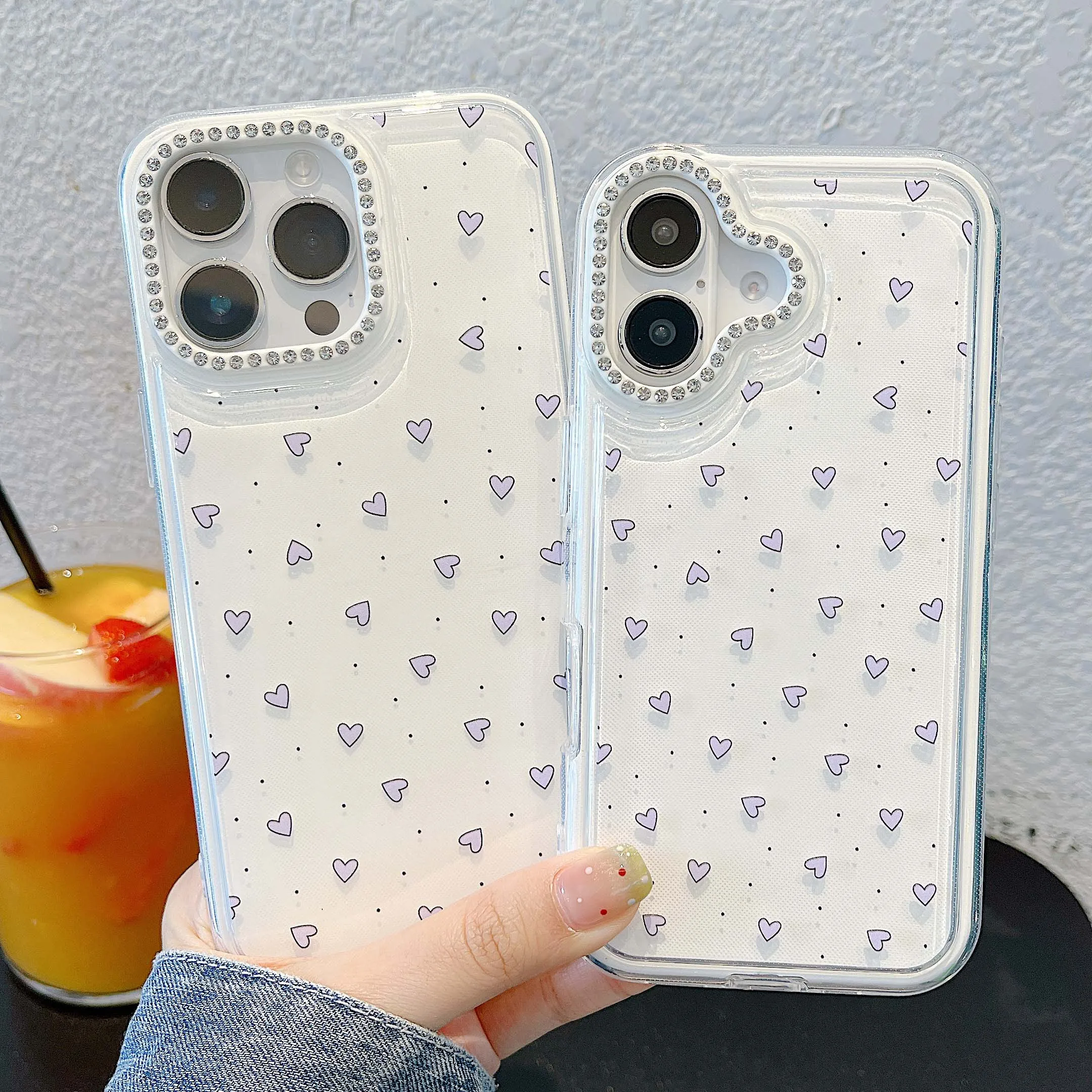 Purple love cartoon heart back cover for iphone 16 15 pro max 13 14 promax ins jane lovely phone case