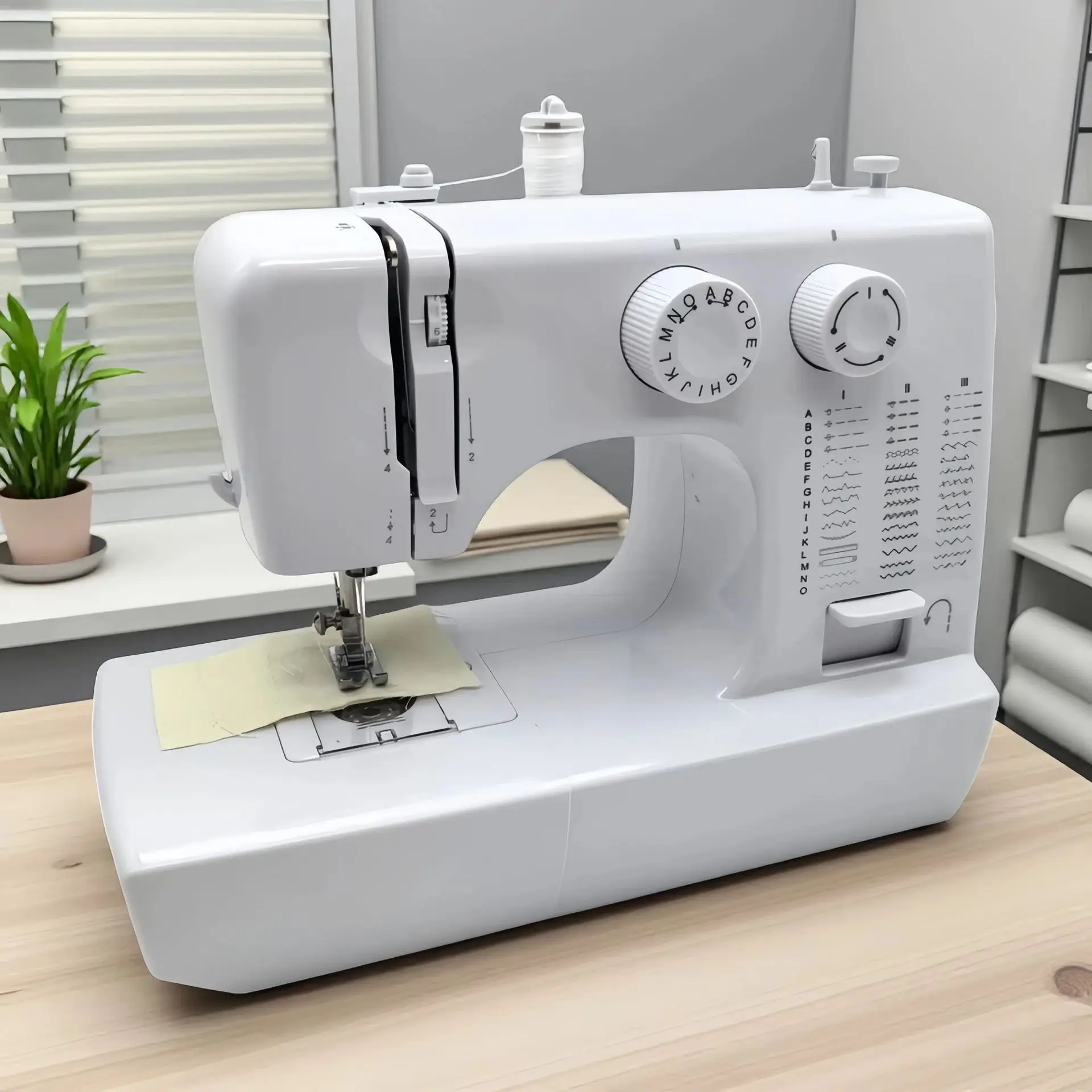 

Многофункциональная бытовая электрическая швейная машина с двойной иглой, педальным управлением и функцией обработки края, миниатюрная настольная модель