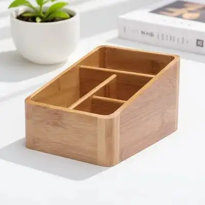 

1 pc Bamboo Desktop Storage Box Organizer Makeup Holder For Brushes Accessories Remote Control Case Sundries Organizer