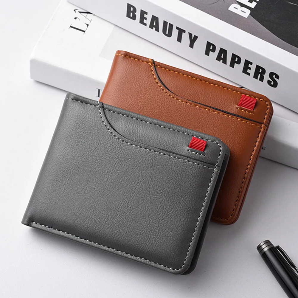 

Luxury Classic Men's Short Wallet Pu Leather Ultra Thin Male Bifold Wallets Solid Color Business Coin Pocket Daily