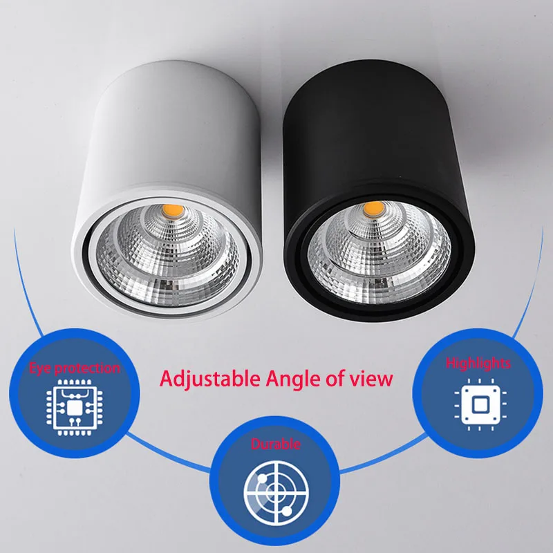 2022 High Quality Rotating LED Downlight COB Surface Mounted Ceiling Lamp CREE Chip 24W20W18W15W12W9W Adjustable Spot Light