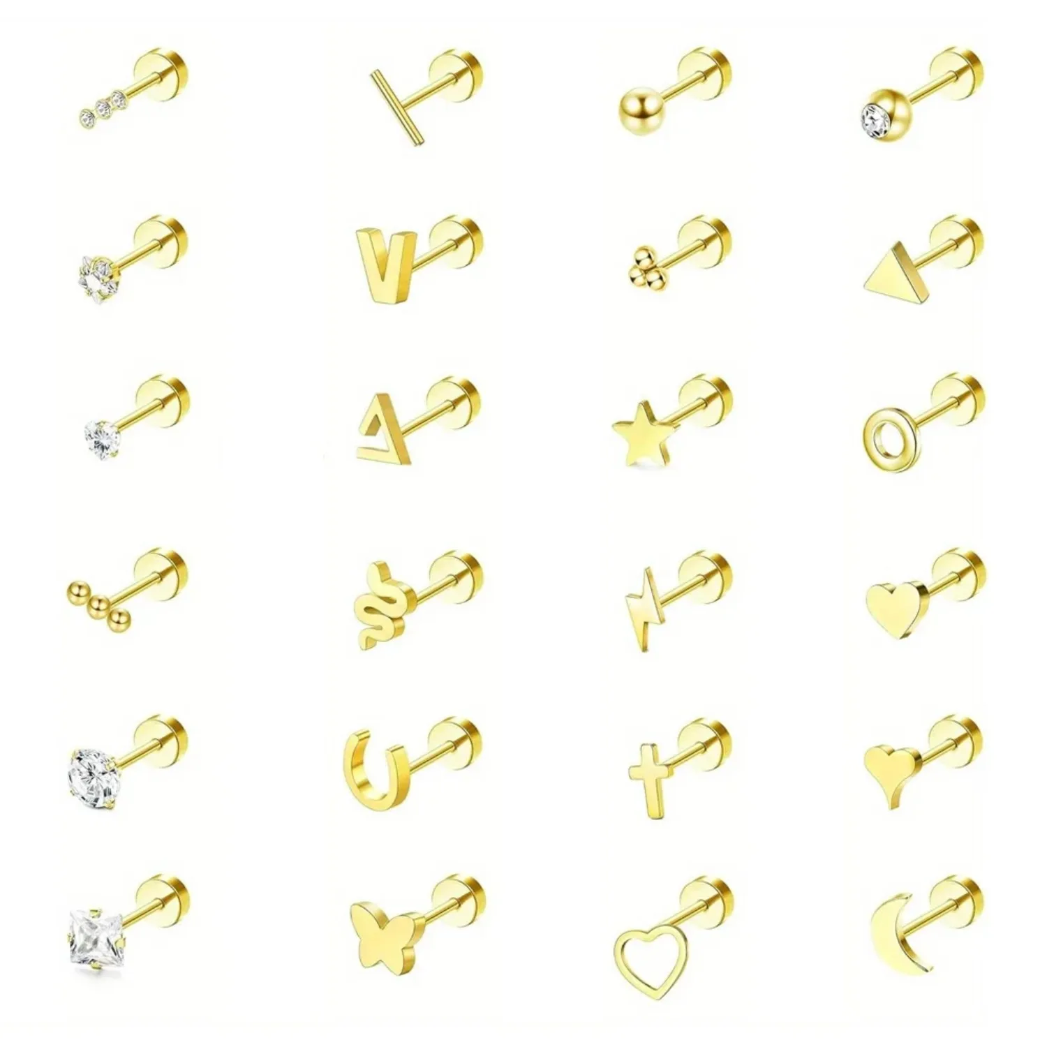 Bobisty 1Piece Earrings for Women Men Stainless Steel Tiny Cartilage Star Moon Heart Elegant Cartilage Piercing Jewelry