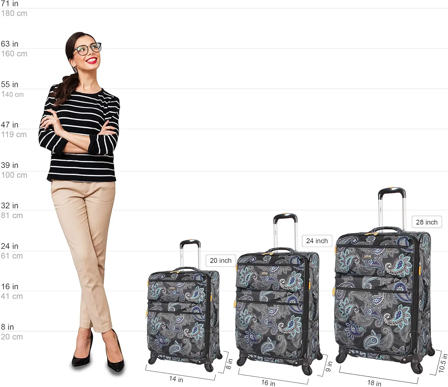 Lucas Designer Bagagecollectie-3-delige Softside Uitbreidbare Ultra Lichtgewicht Spinner Kofferset-Reisset Inclusief 20