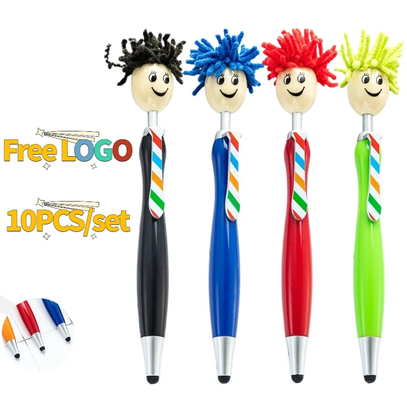 10pcs Free Logo Doll Head Plastic Pen Stereoscopic Cartoon Touch Screen Pen Christmas Gift Pens for Writing School Supplies