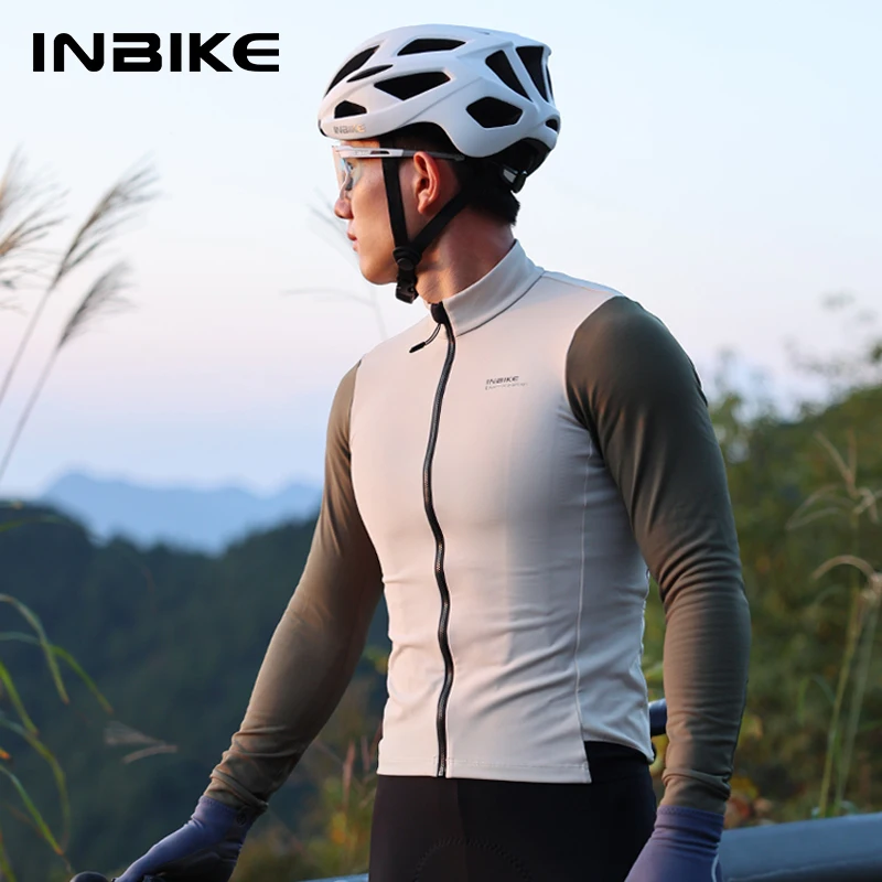 Koszulka rowerowa męska INBIKE, dopasowany krój, zimowa, z długim rękawem, ocieplana polarem, odzież rowerowa, pełny zamek błyskawiczny, koszulka rowerowa na zimną pogodę.