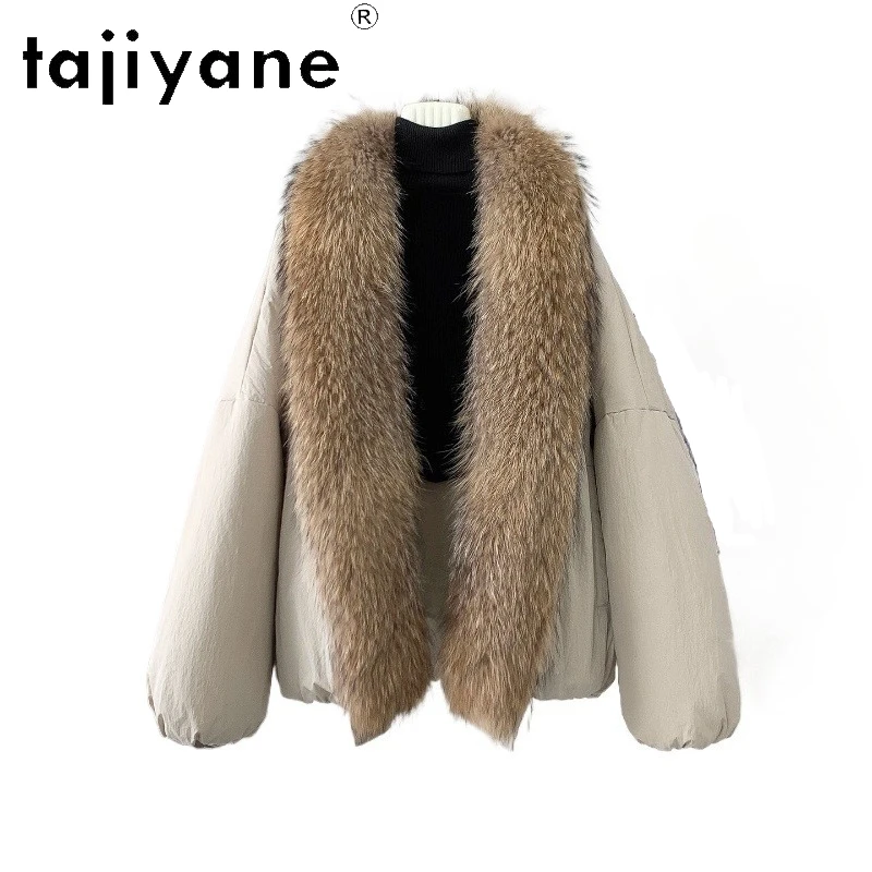 TAJIYANE أوزة أسفل معطف المرأة انفصال الراكون الفراء طوق سترة معاطف قسط ملابس خارجية دافئة 2025 الشتاء ملابس امرأة