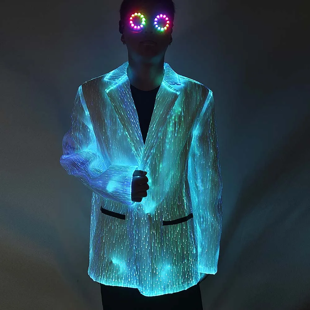 

Мужской светодиодный костюм, куртка, джентльменское светящееся платье, оптическое волокно, светящийся сценический танцевальный костюм, крутые вещи, мужской костюм