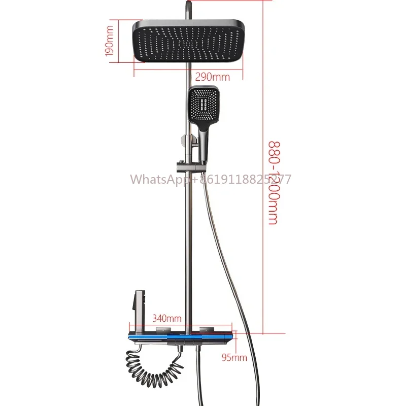 

Digital Display screen contains 4 piano keys smart Bathroom shower set with waterfall faucet LED