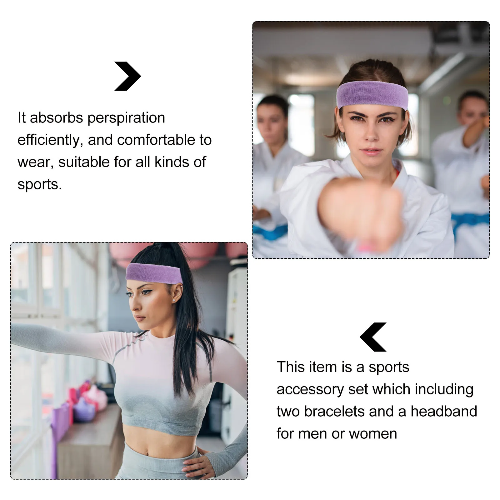 

Sports Two Bracelets and Headband Set Light Purple Elastic Cotton Nylon Spandex Sweat Absorbent Comfortable for Men Women All