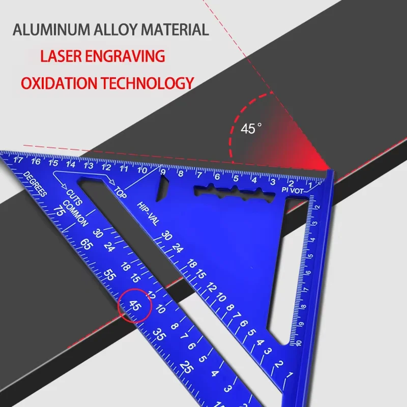 7/12 بوصة مثلث حاكم أداة القياس سبائك الألومنيوم أدوات النجار بوصة متري زاوية حاكم سرعة مربع أدوات النجارة