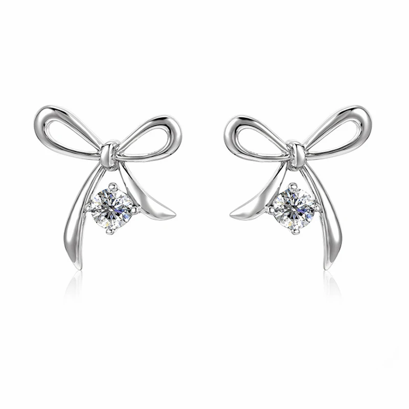 

Trendy 0.3ct Bowknot Moissanite Stud Earrings Women S925 Silver D Color VVS1 Moissanite Ear Studs White Gold Plated Pass Tester