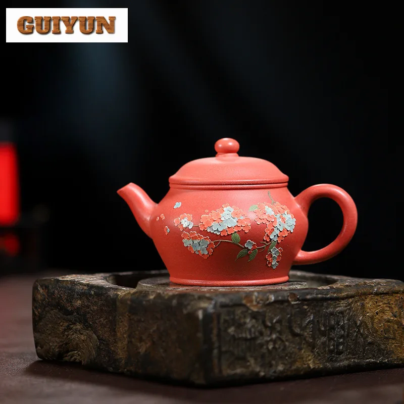 

200 мл подлинные чайники из фиолетовой глины Исин, горшок ручной работы с дворцовым фонарем, горшок из необработанной руды, розово-красная роза, грязевой чайник для скоростного спуска, китайский чайник Zisha