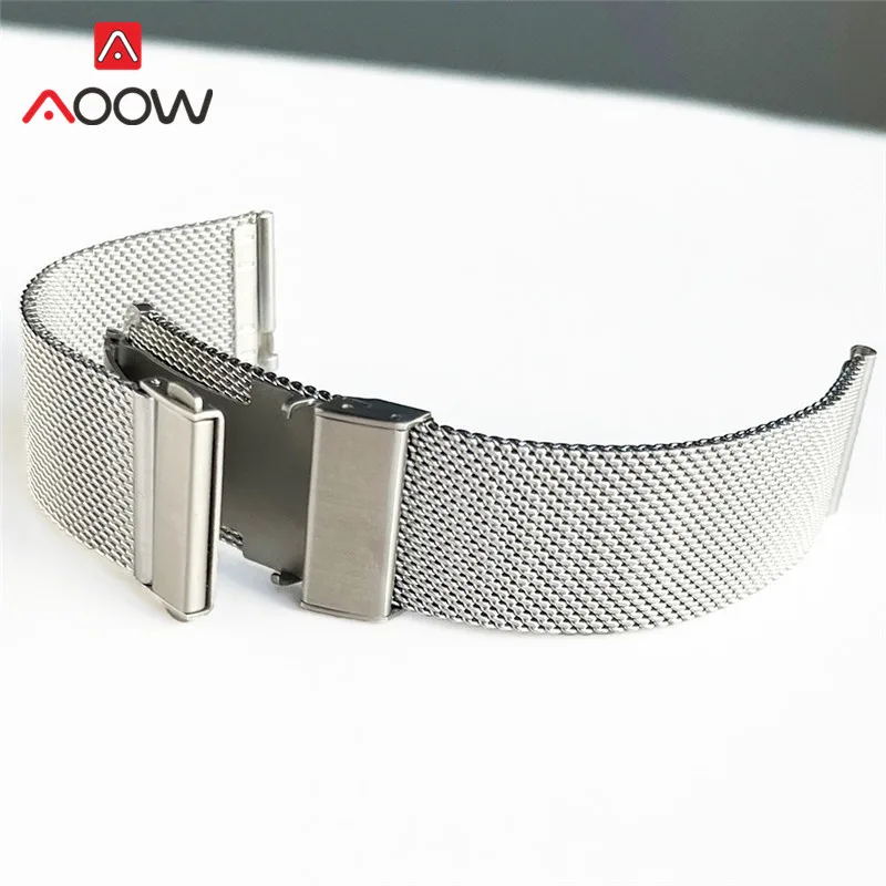 Pulseira de aço inoxidável Milanese Loop para homens e mulheres, pulseira de fivela dobrável, pulseira de metal, acessórios de relógio 16mm, 18mm,