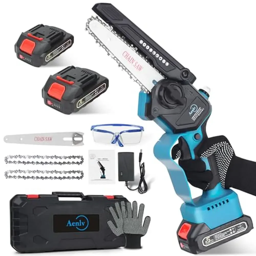 

Portable Battery Chainsaw Kit 850W Powerful Motor Auto Oiler Rechargeable Batteries Safety Features Complete Accessories Ideal