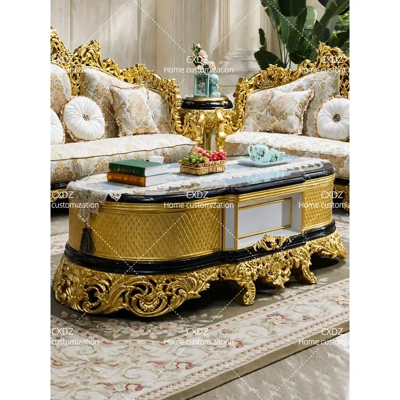 Luxury Solid Wood Carved Coffee Table Living Room TV Cabinet Shell Parquet Floor Design Villa Furniture Customization